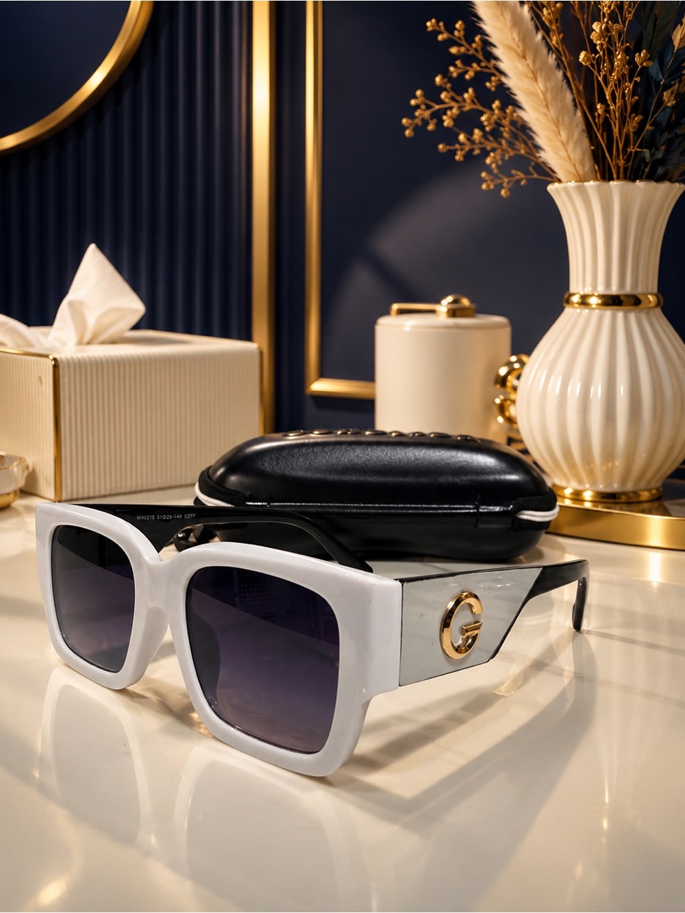 Luxury White Black Square Sunglasses Gold Accent UV400 Unisex Designer Style New